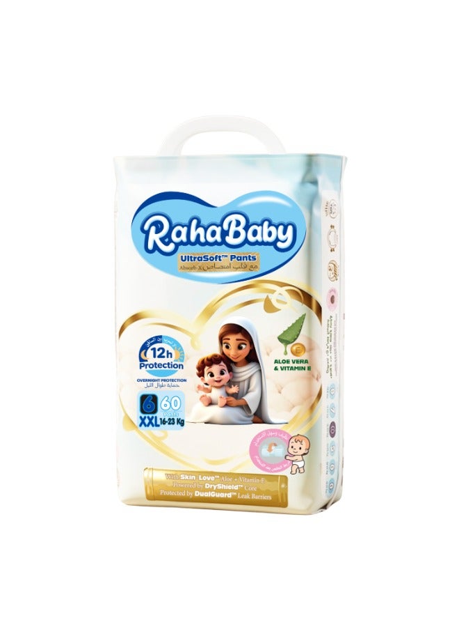 Raha Baby Premium Diaper Pants | Ultra Soft Rash Free Diaper with 12 Hour Leak Protection Aloe Vitamin E for Sensitive Skin Baby Diapers Pants Disposable Diaper Pants for Boys Girls Infant UAE (Size 6